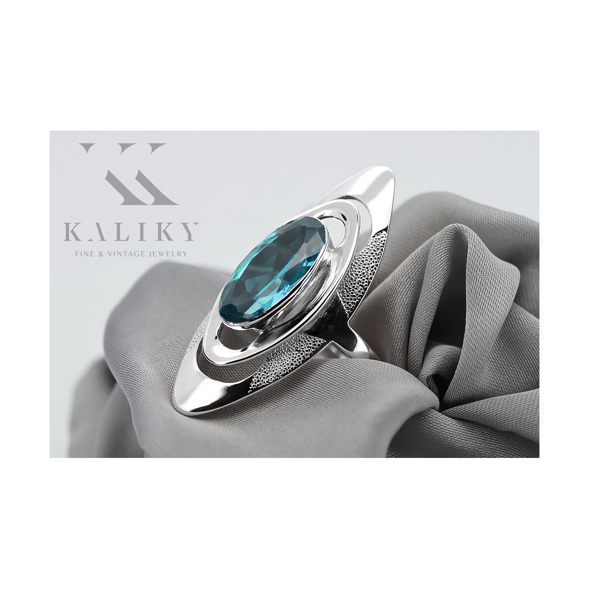 Bague en argent sterling 925 avec Aigue-marine Vintage vrc189s