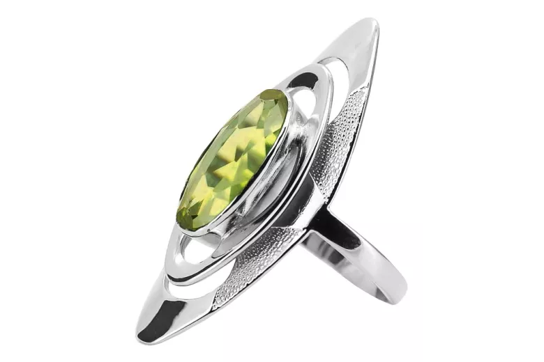 Anillo de Plata 925, Piedra de Peridoto Amarillo Vintage vrc189s