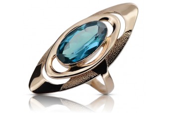 Anillo de Plata Chapado en Oro Rosa con Aguamarina Vintage vrc189rp