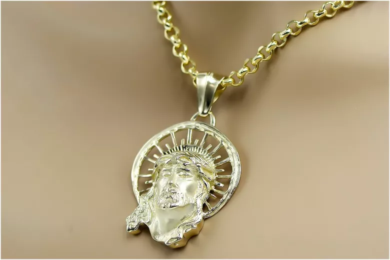 14 Karat Gelbgold Jezus Medaillon Icon Anhänger pj008y