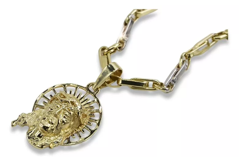 14 Karat Gold Jesus Anhänger & Ankerkette - Erhöhe deinen Glauben mit Stil pj008yL&cc062y