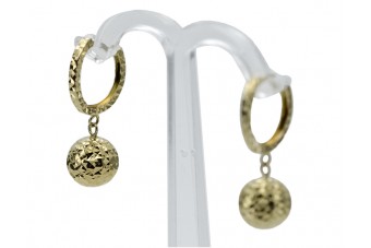 Pendientes de bola de oro amarillo italiano de 14k, Sin piedra cen037y