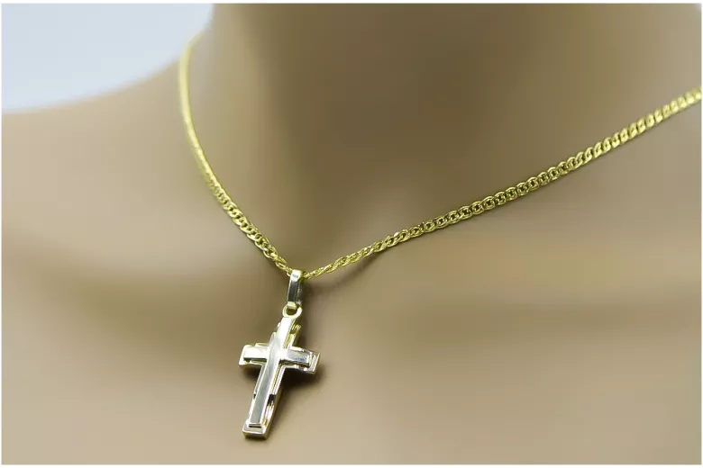 Cruz católica de oro amarillo de 14K con diferentes piedras preciosas ctc095yy