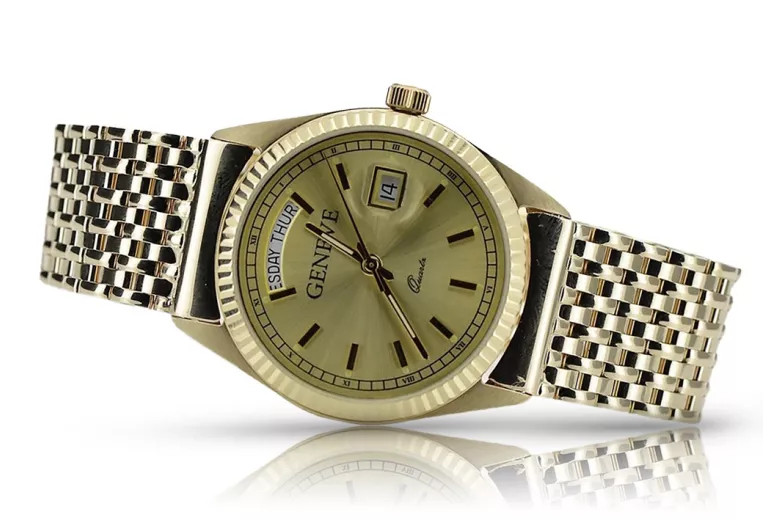 Gold men's watch Geneve ★ zlotychlopak.pl ★ Gold purity 585 333 Low Price!