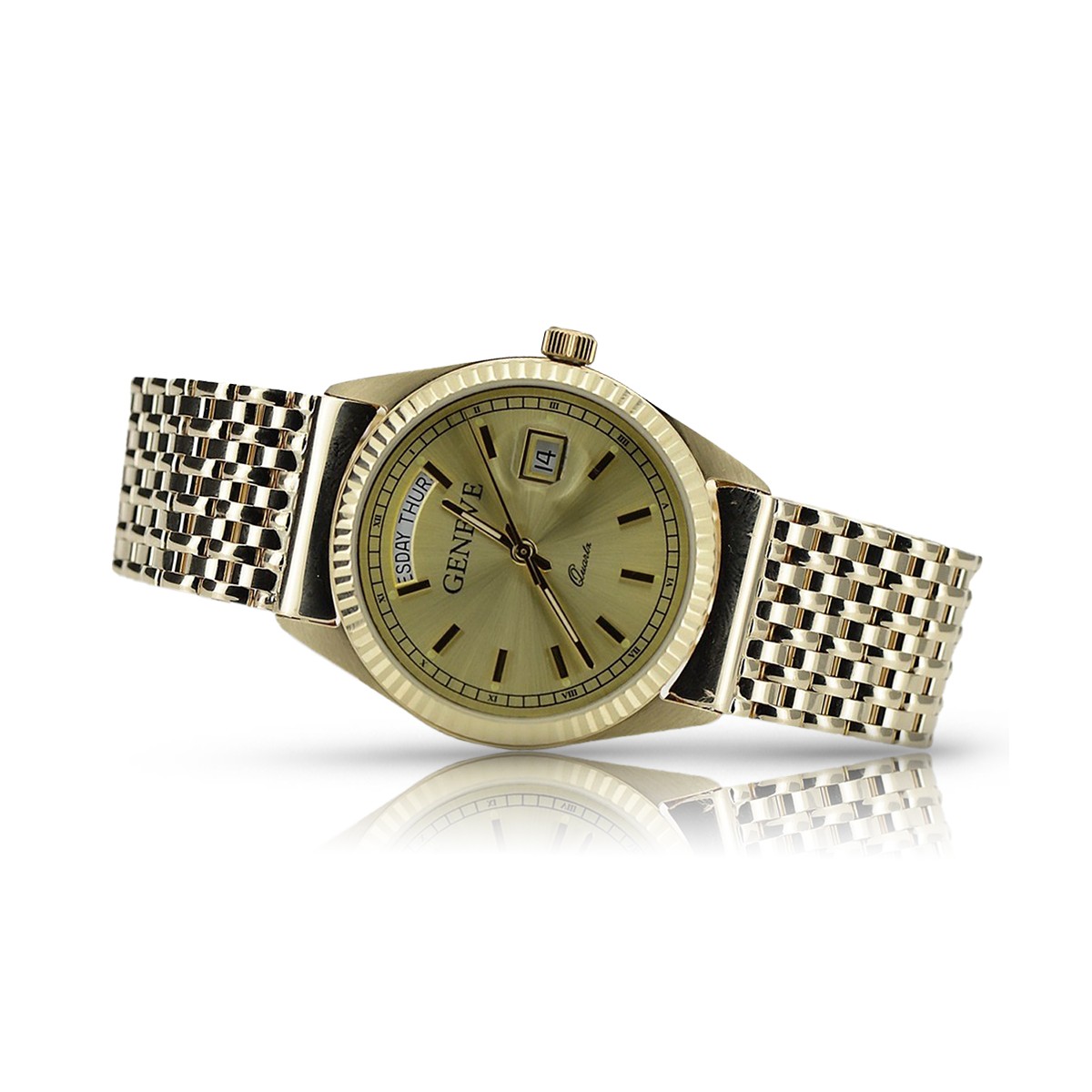 Gold men's watch Geneve ★ zlotychlopak.pl ★ Gold purity 585 333 Low Price!