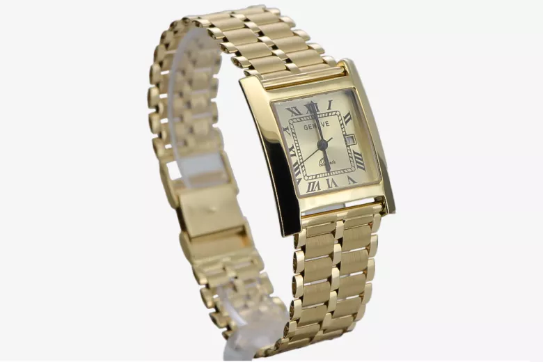 Italienische Gelbgold Herrenuhr Genf Armbanduhr 14 Karat. mw009y&mbw007y21cm