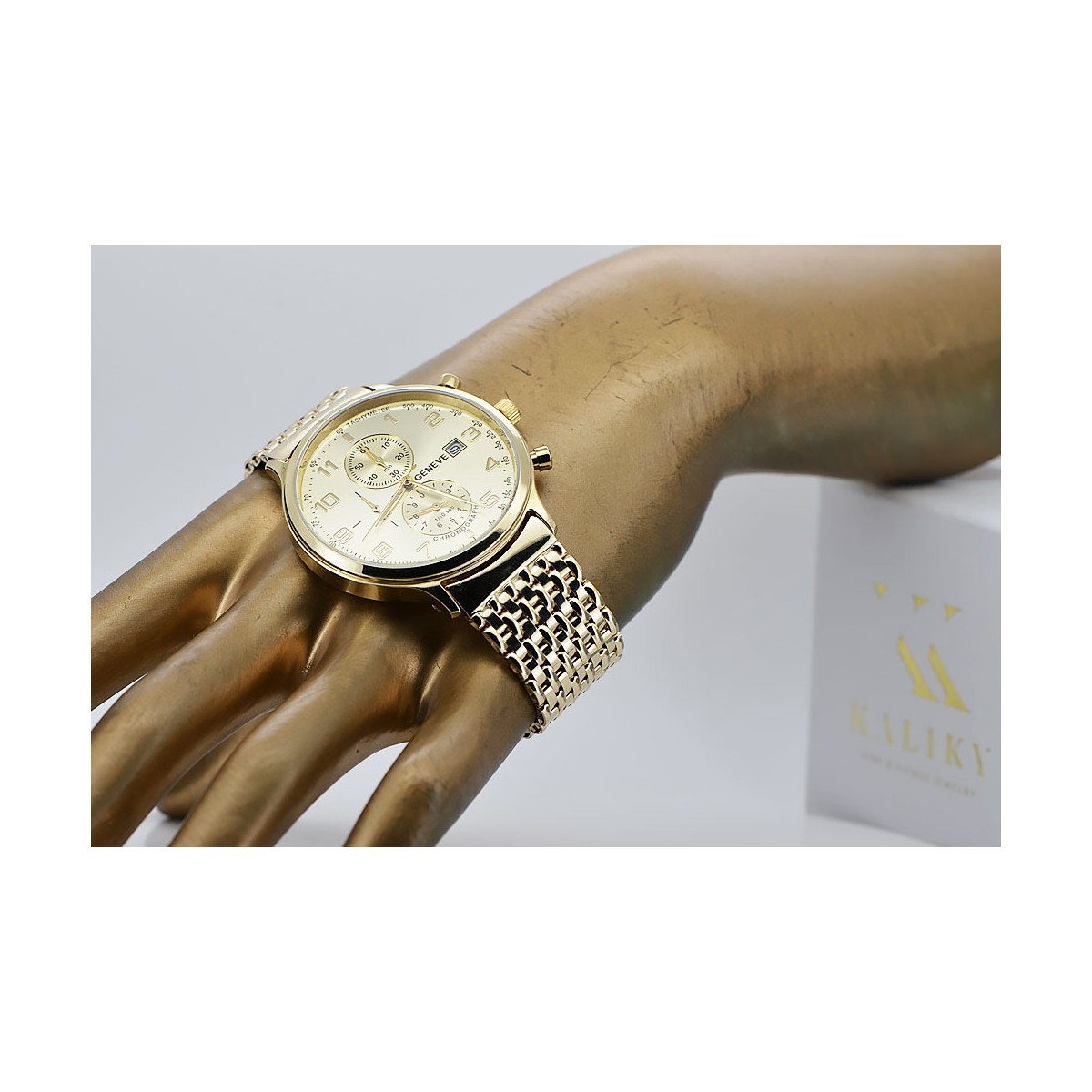 Montre en or jaune 14k 585 pour hommes Geneve mw005ydy&mbw013yo