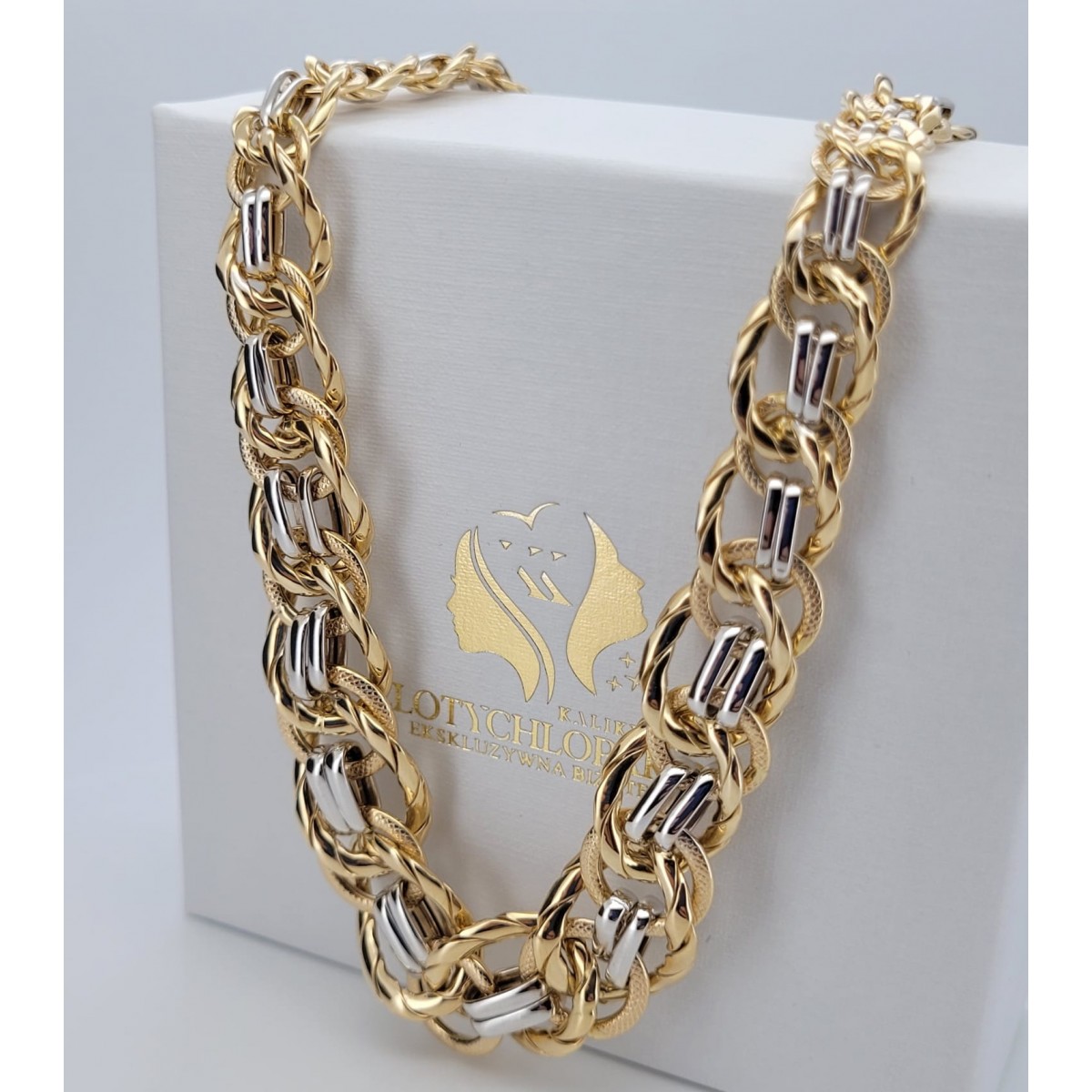 14K Gelb- & Weißgold Halskette 50cm cfc009yw