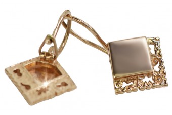 "Classic No Stones 14K Rose Gold Vintage Square Earrings" ven006 ven006