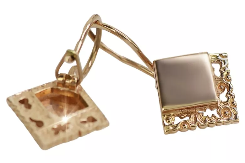 "Classic No Stones 14K Rose Gold Vintage Square Earrings" ven006 ven006