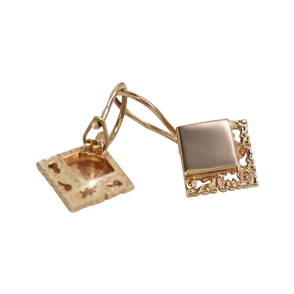 "Classic No Stones 14K Rose Gold Vintage Square Earrings" ven006 ven006