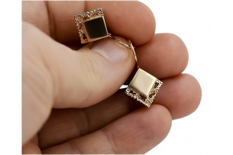 "Classic No Stones 14K Rose Gold Vintage Square Earrings" ven006 ven006