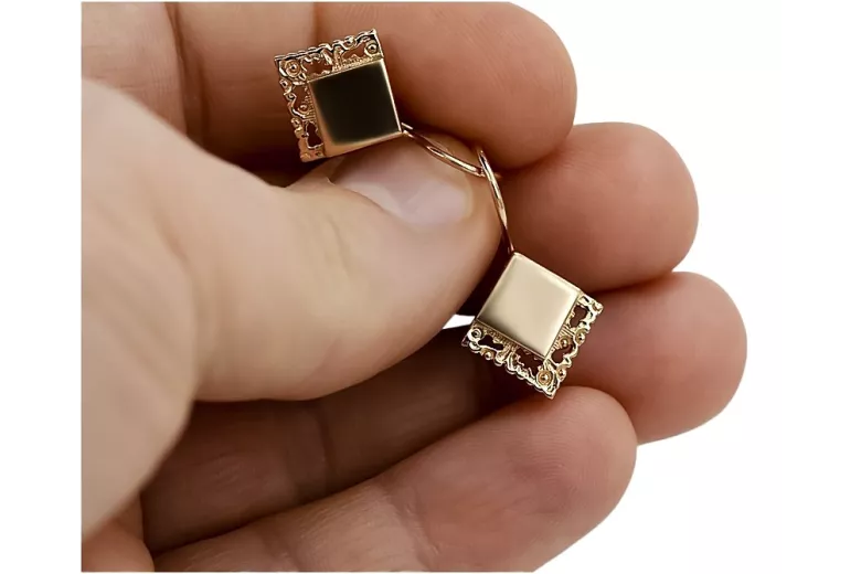 "Classic No Stones 14K Rose Gold Vintage Square Earrings" ven006 ven006