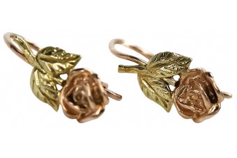 "Elegantes Aretes de Oro Rosa Antiguo Original de 14k en Forma de Rosa" ven010ry ven010ry