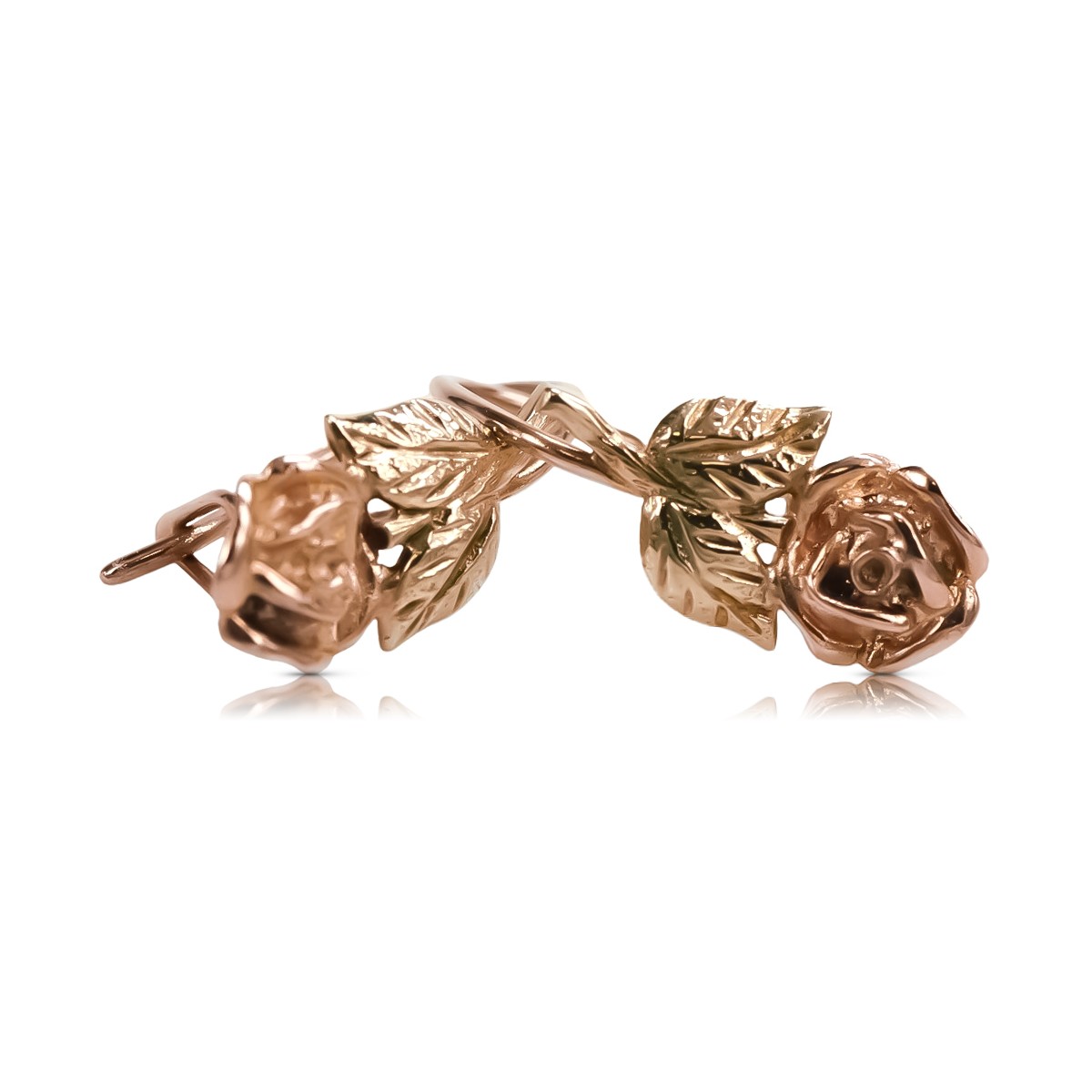 "Aretes Antiguos de Flor de Rosa en Oro Rosa de 14k Sin Piedras" ven010r ven010r