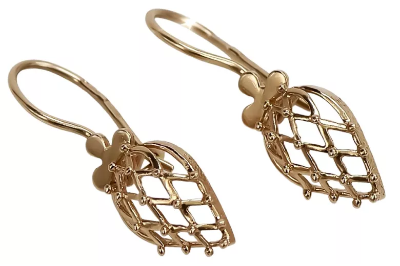 "Boucles d'oreilles feuille vintage en or rose 14 carats 585 sans pierres" ven014 ven014