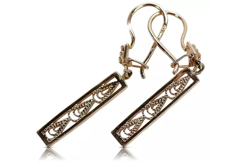 "Vintage No Stones 14K 585 Rose Gold Dangling Earrings"  ven020 ven020