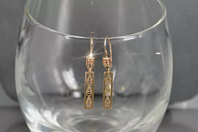 "Vintage No Stones 14K 585 Rose Gold Dangling Earrings"  ven020 ven020