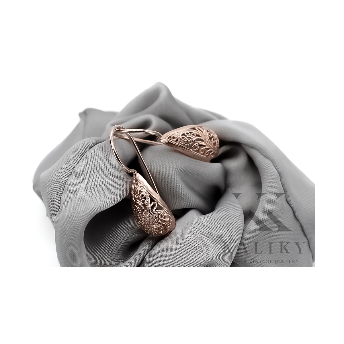 "Boucles d'oreilles feuille vintage en or rose 14 carats 585, sans pierres" ven023 ven023