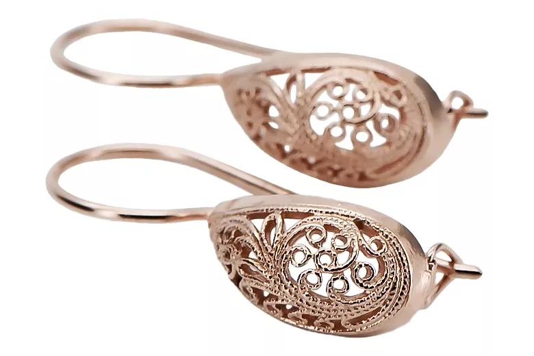 "Boucles d'oreilles feuille vintage en or rose 14 carats 585, sans pierres" ven023 ven023