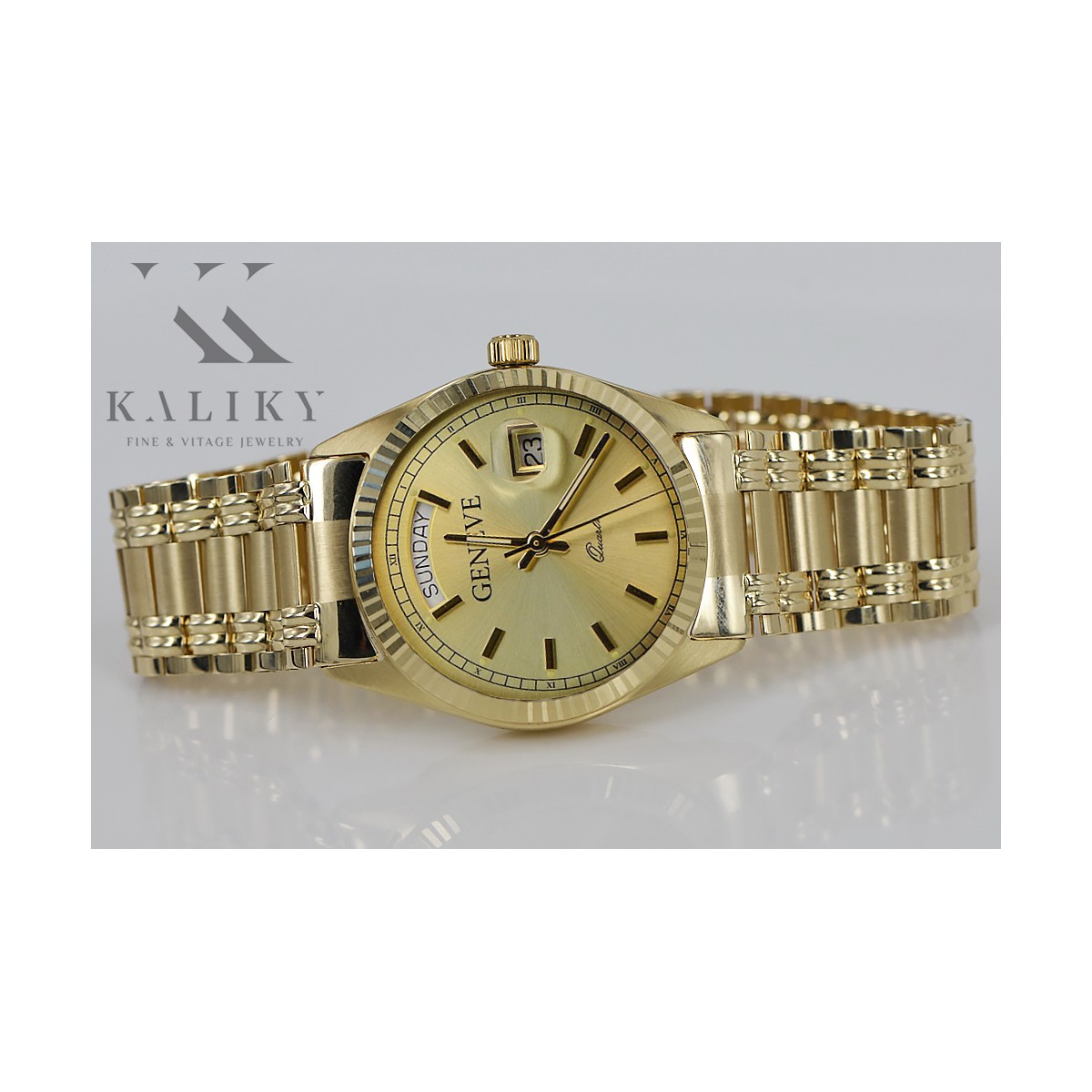 Gold men's watch Geneve ★ zlotychlopak.pl ★ Gold purity 585 333 Low Price!