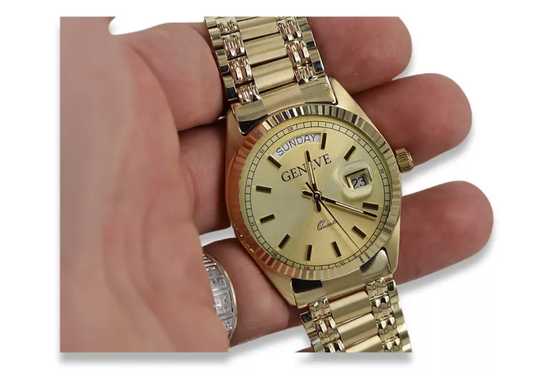 Gold men's watch Geneve ★ zlotychlopak.pl ★ Gold purity 585 333 Low Price!