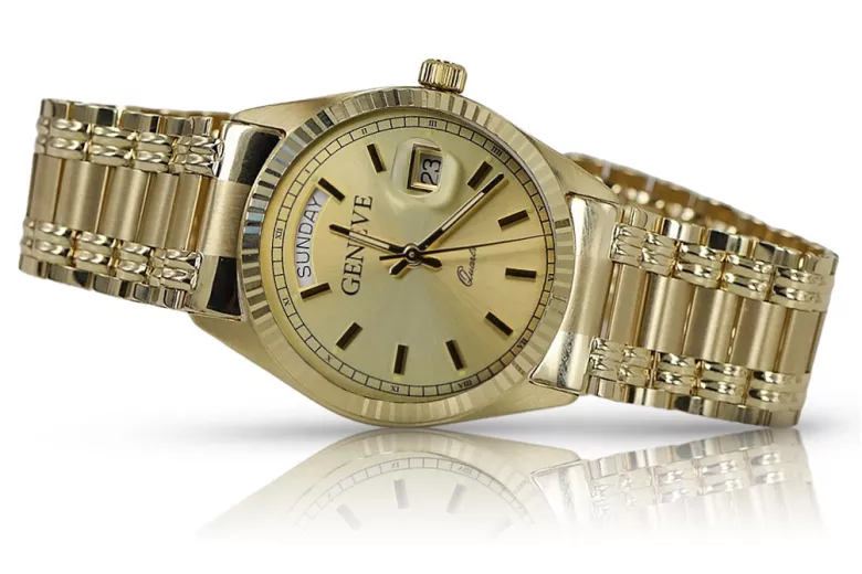 Gold men's watch Geneve ★ zlotychlopak.pl ★ Gold purity 585 333 Low Price!