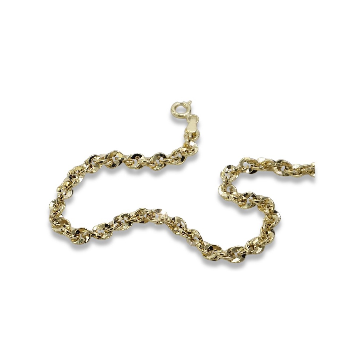 Pulsera trenzada de corte de diamante en oro amarillo italiano 14k cb074y