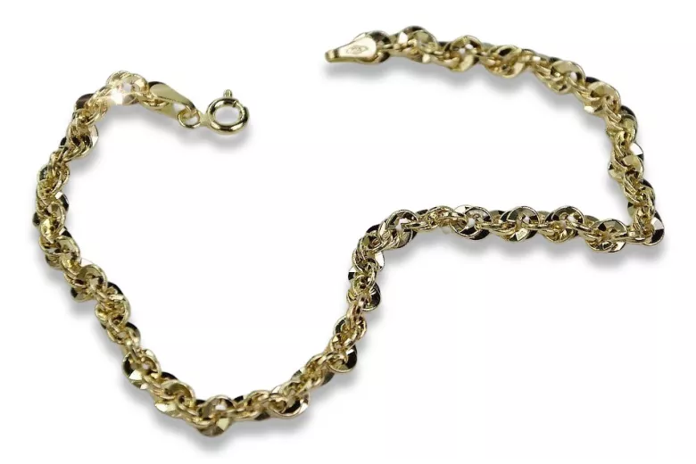 Pulsera trenzada de corte de diamante en oro amarillo italiano 14k cb074y