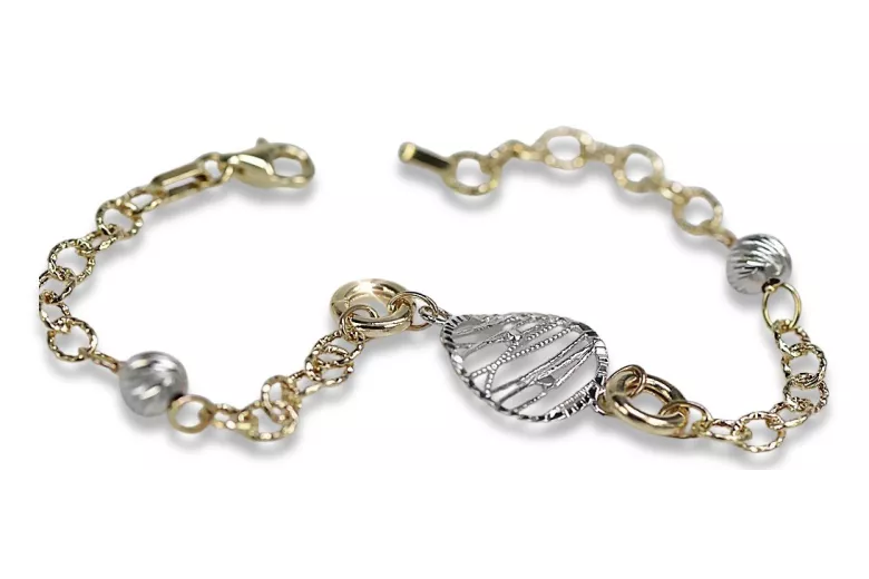 Bracelet fantaisie en or jaune et blanc italien 14 carats, 18,5 c cb144yw