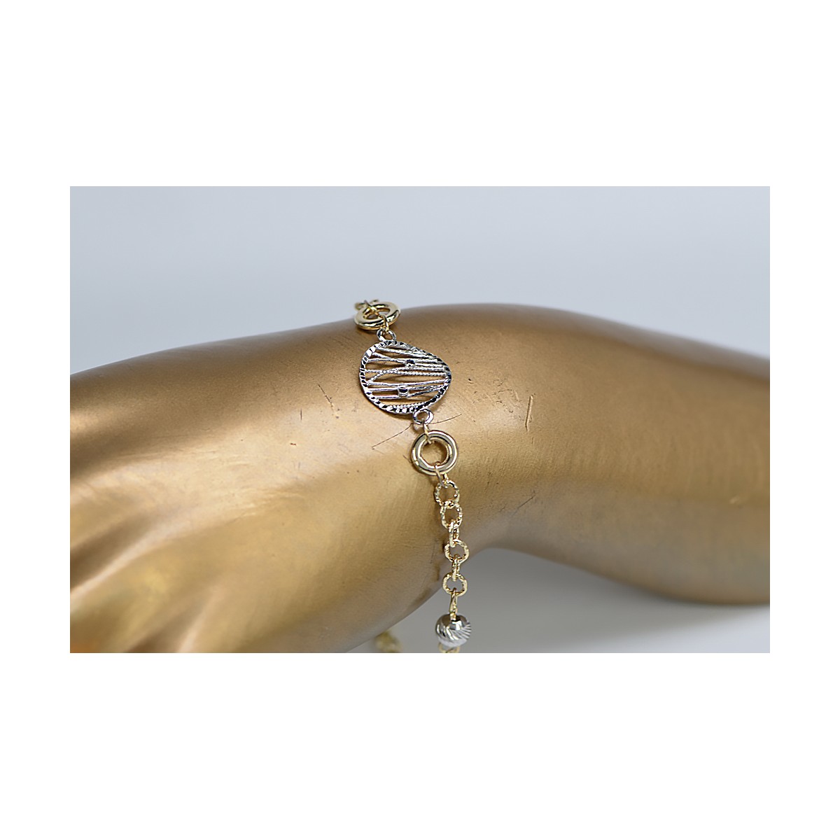 14K Gelb- & Weißgold, 18,5c Armband in italienischem Design cb144yw