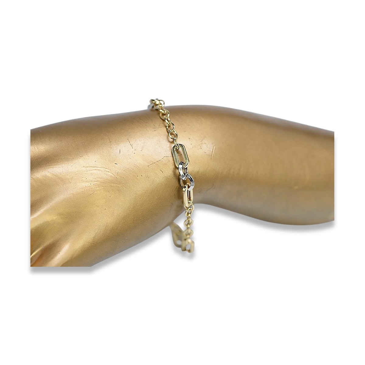 Pulsera de oro blanco y amarillo italiano de 14k con piedras preciosas cb148yw