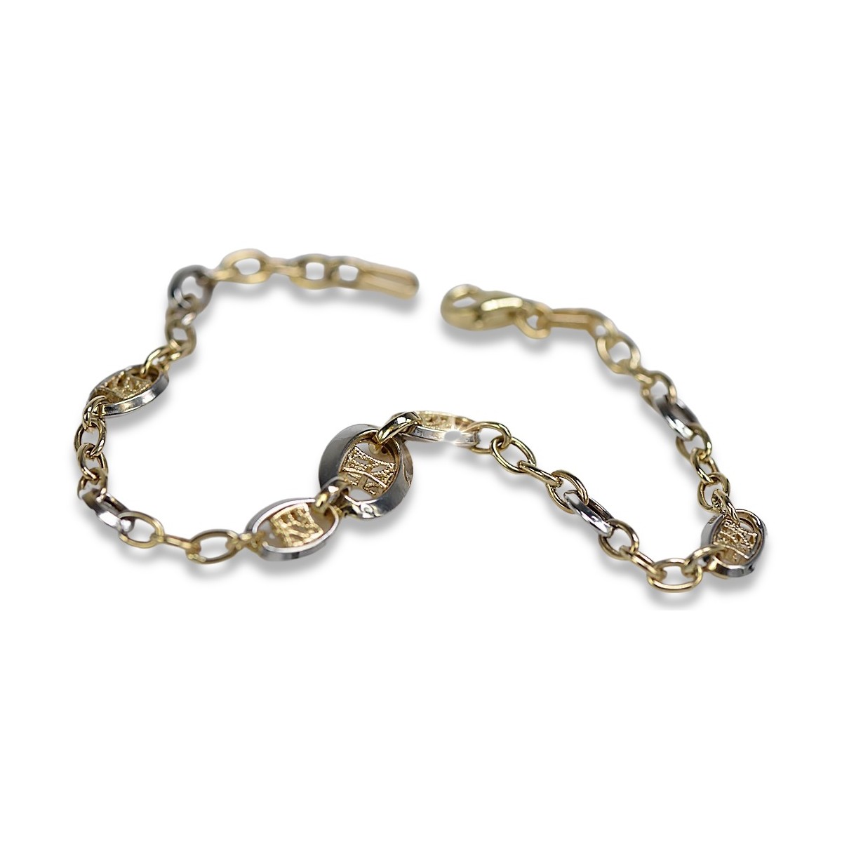 Pulsera de fantasía de oro blanco y amarillo italiano de 14k cb149yw