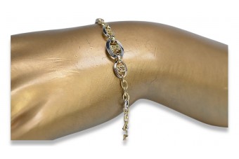 Pulsera de fantasía de oro blanco y amarillo italiano de 14k cb149yw