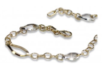 Bracelet Fantaisie en Or Jaune et Blanc Italien 14K, 18,5c cb153yw