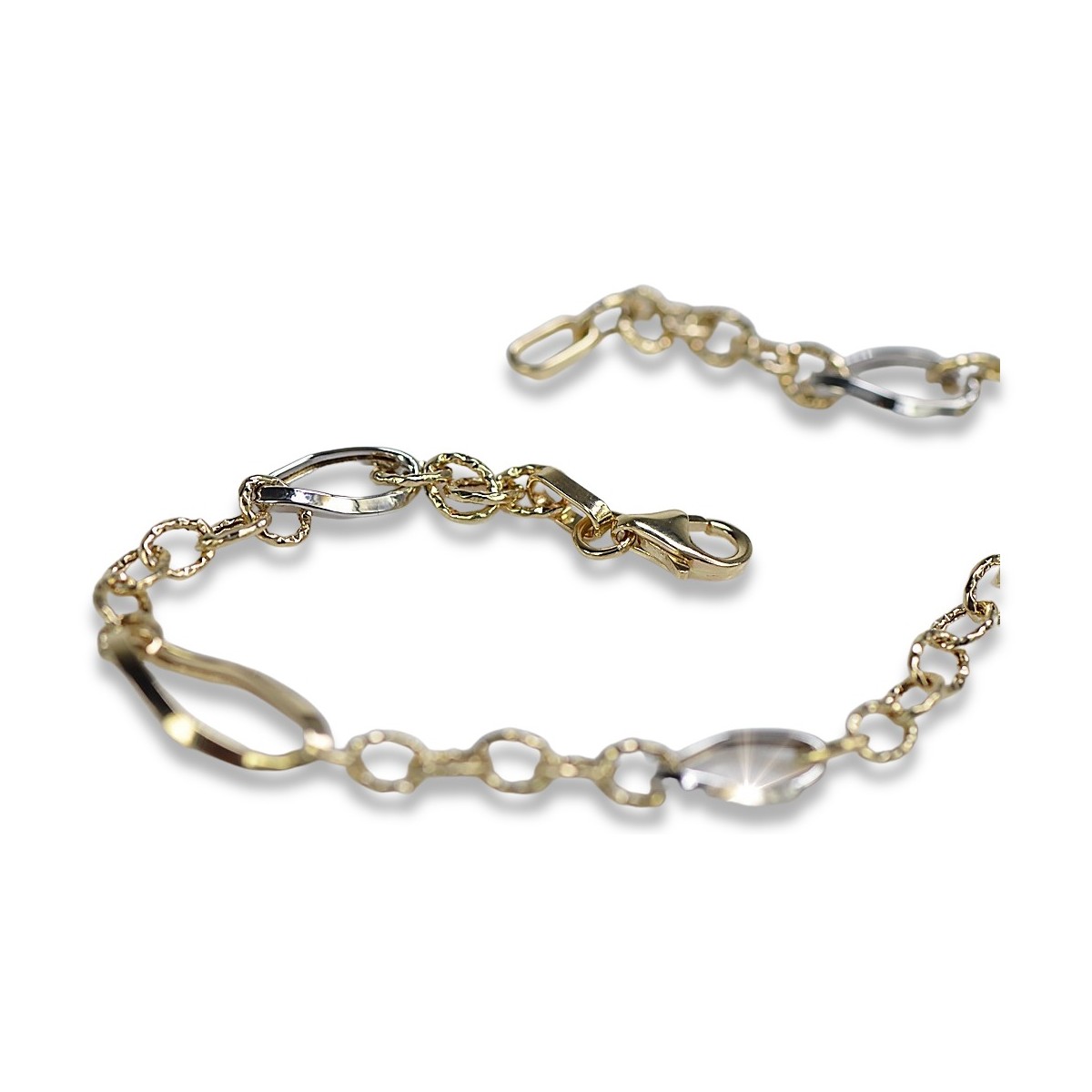 Bracelet Fantaisie en Or Jaune et Blanc Italien 14K, 18,5c cb153yw