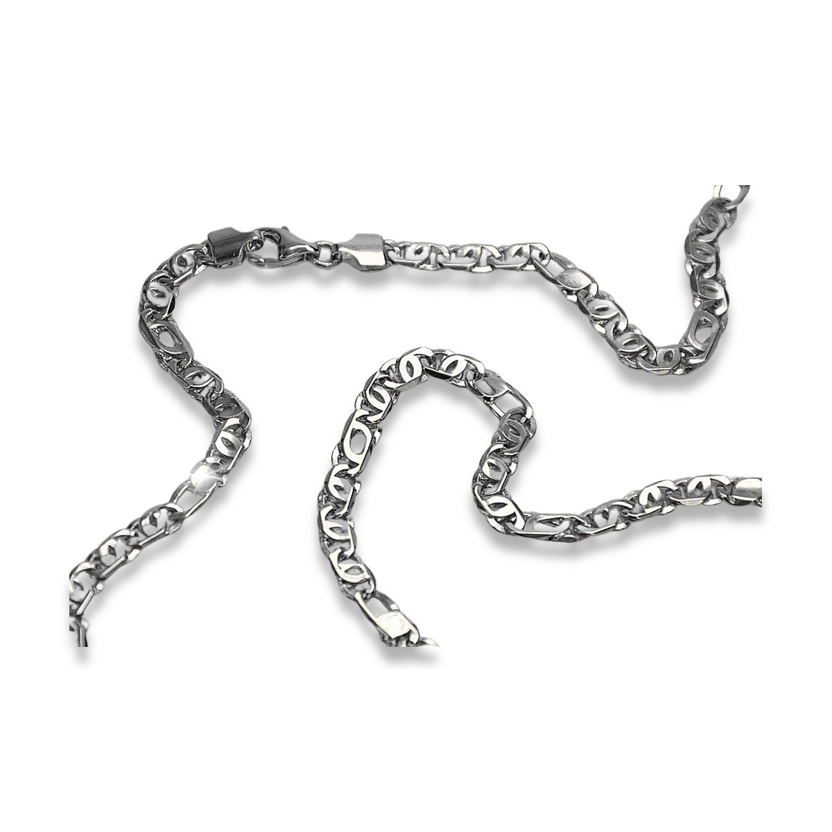 Chaîne en or blanc massif 14 carats avec œil de tigre - 50 cm cc065w