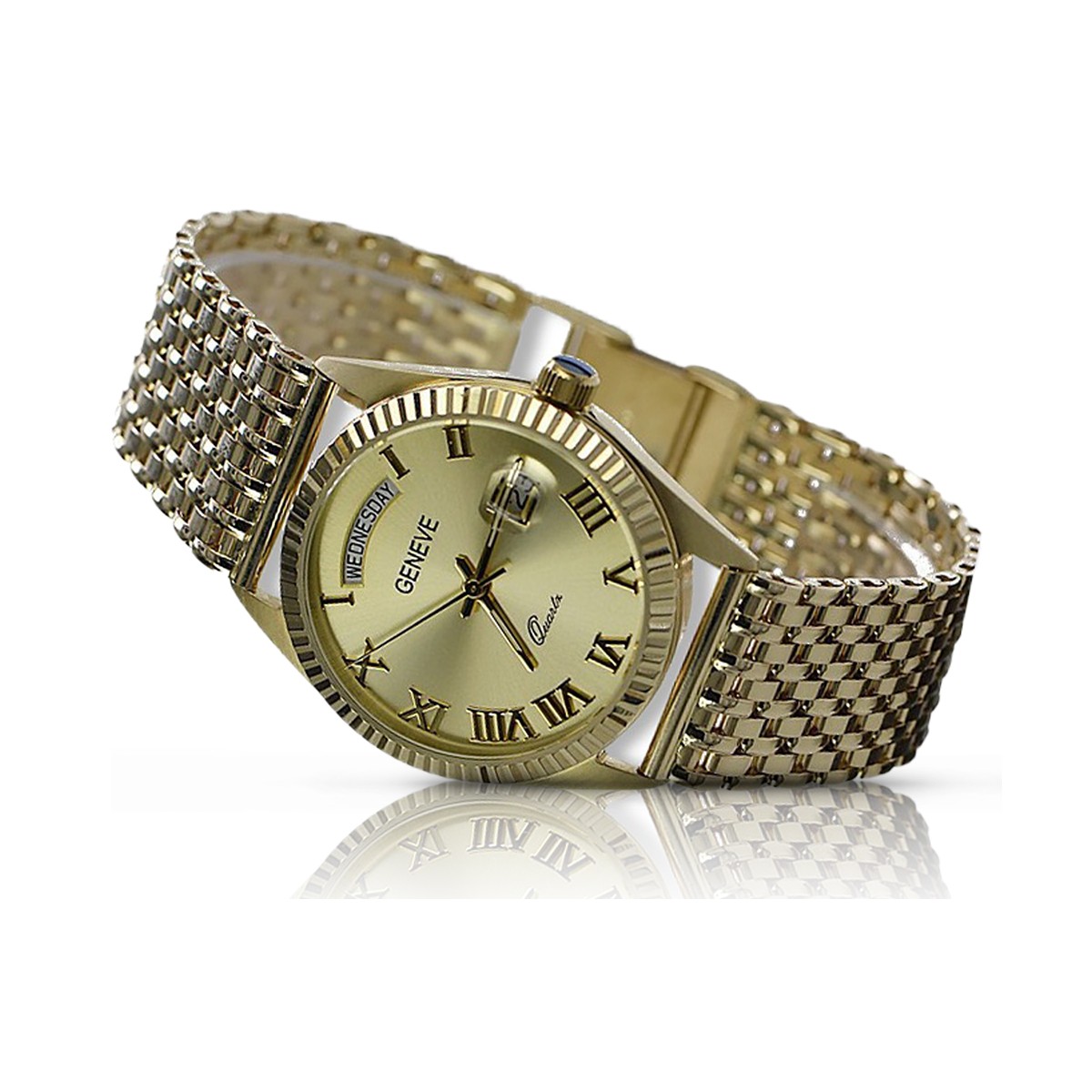 Gold men's watch Geneve ★ zlotychlopak.pl ★ Gold purity 585 333 Low Price!