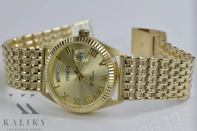 Gold men's watch Geneve ★ zlotychlopak.pl ★ Gold purity 585 333 Low Price!