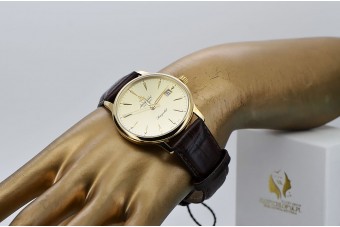 14-кв Желтое золото, Золотой мужской часы Атлантика mw005y