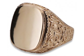 Vintage rose pink 14k 585  gold Men's signet ring vsn006 vsn006