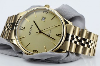 Montre homme en or jaune italien 14k 585 Genève mw017y&mbw018y