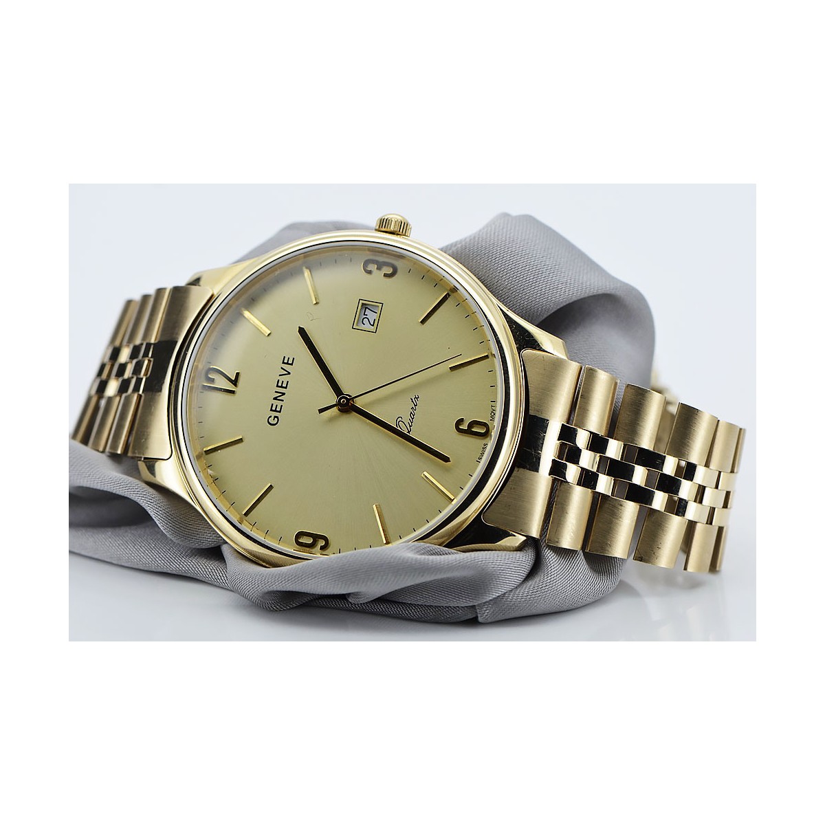 Gold men's watch Geneve ★ zlotychlopak.pl ★ Gold purity 585 333 Low Price!