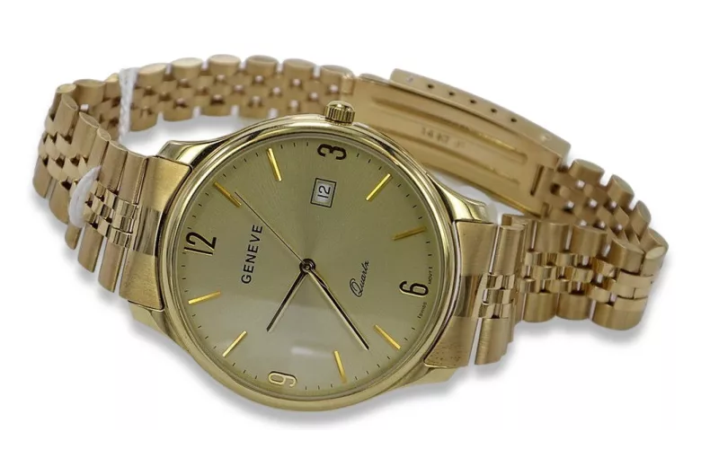 Montre homme en or jaune italien 14k 585 Genève mw017y&mbw018y