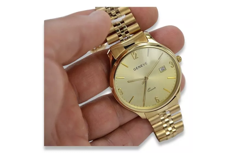 Italienische Gelbgold 14k 585 Herrenuhr Genf - Luxusstil mw017y&mbw018y