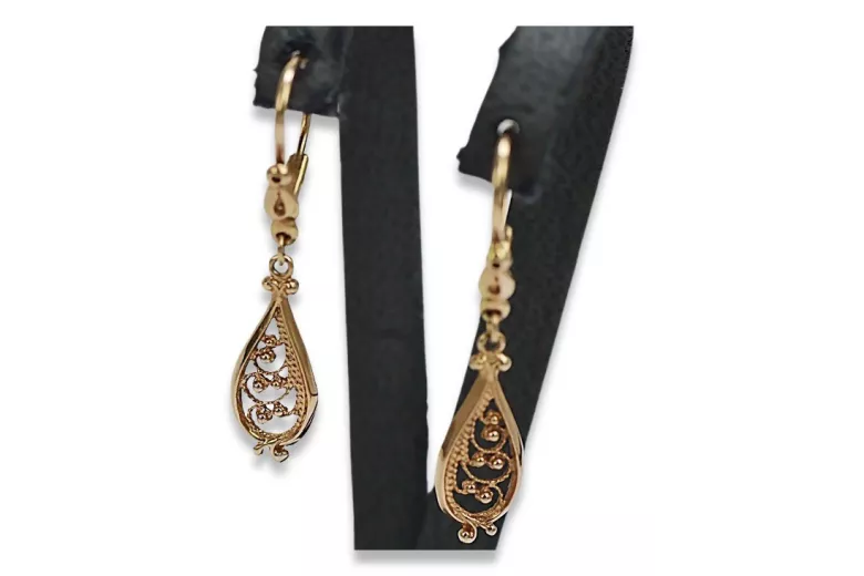 "Boucles d'oreilles feuille vintage en or rose 14 carats 585 sans pierres" ven110 ven110