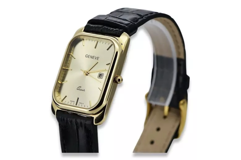 14 Karat Gelbgold Herrenuhr Geneve, Weiß, Gol mw001y