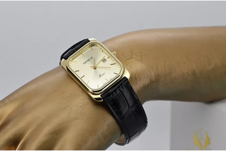 Gold men's watch Geneve ★ zlotychlopak.pl ★ Gold purity 585 333 Low Price!