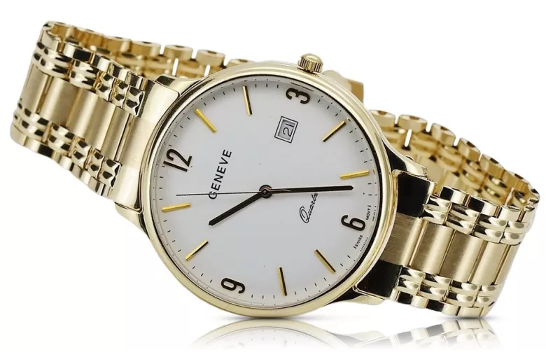 Gold men's watch Geneve ★ zlotychlopak.pl ★ Gold purity 585 333 Low Price!