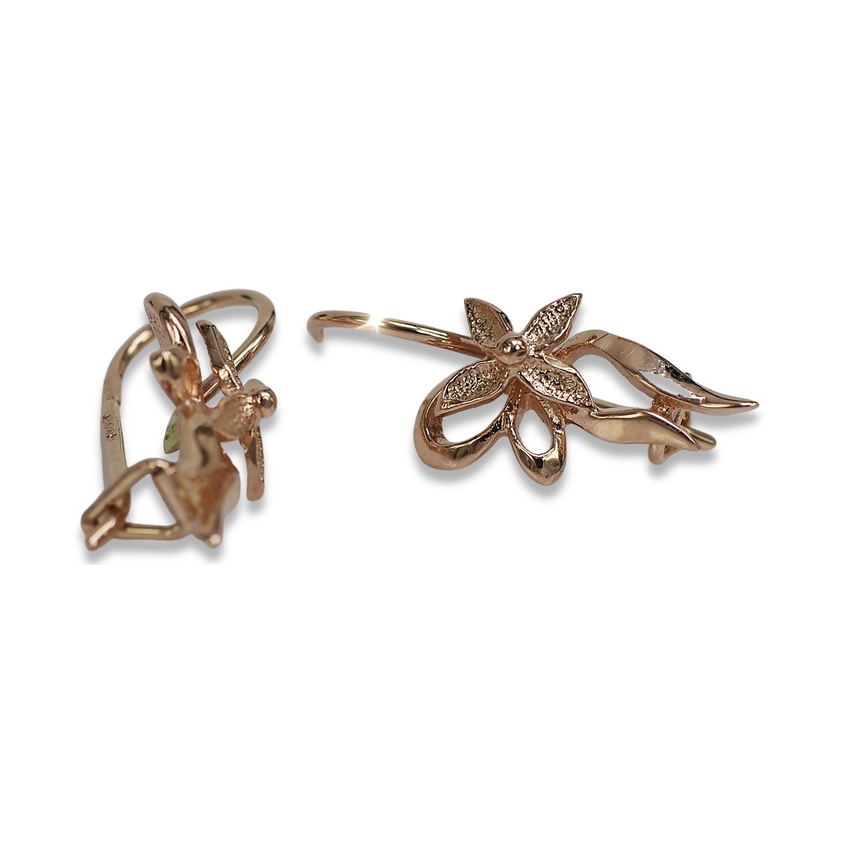 Vintage Rose Gold Flower Earrings in 14K White Gold ven141